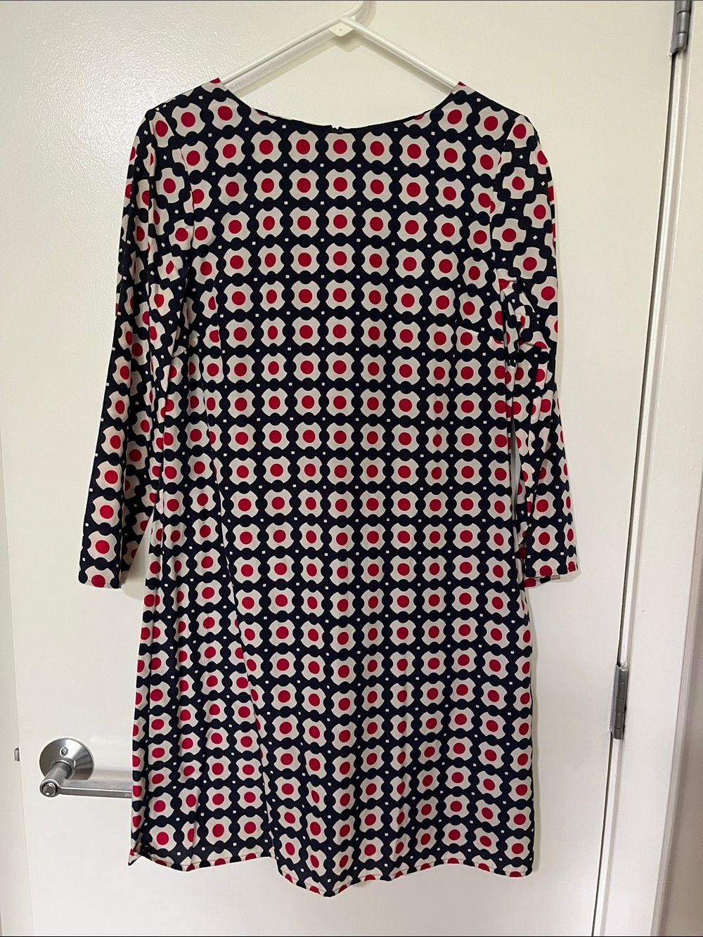 Brooks Brothers Navy, Cream & Red Geometric Long-Sleeve Shift Dress